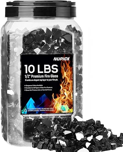 NUPICK Vidrio ignífugo de 10 libras, vidrio reflectante de 12 pulgada, compatible con vidrio para hoguera y vidrio de chimenea, color negro