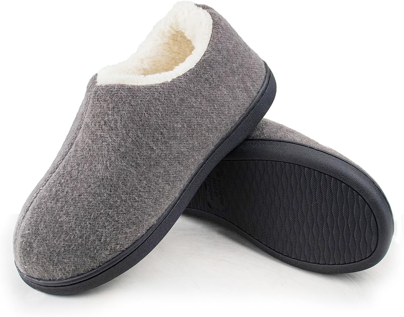 Women Men Warm Closed Back House Shoes with Warm Fleece Lining, Wool Felt Memory Foam Slippers Anti-Slip Indoor Outdoor