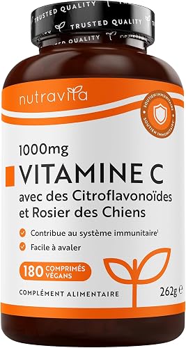 Vitamine C 1000 mg, 180 comprimés vegan pour 6 mois Nutravita