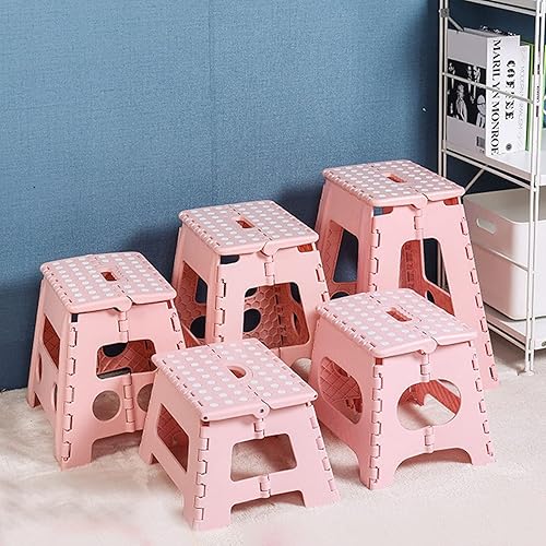 Miniatura 3 de Taburete plegable compacto de plástico rosa,Respetuoso del medio ambiente,Ligero,Superficie de agarre texturizada antideslizante,Diseño de ahorro de