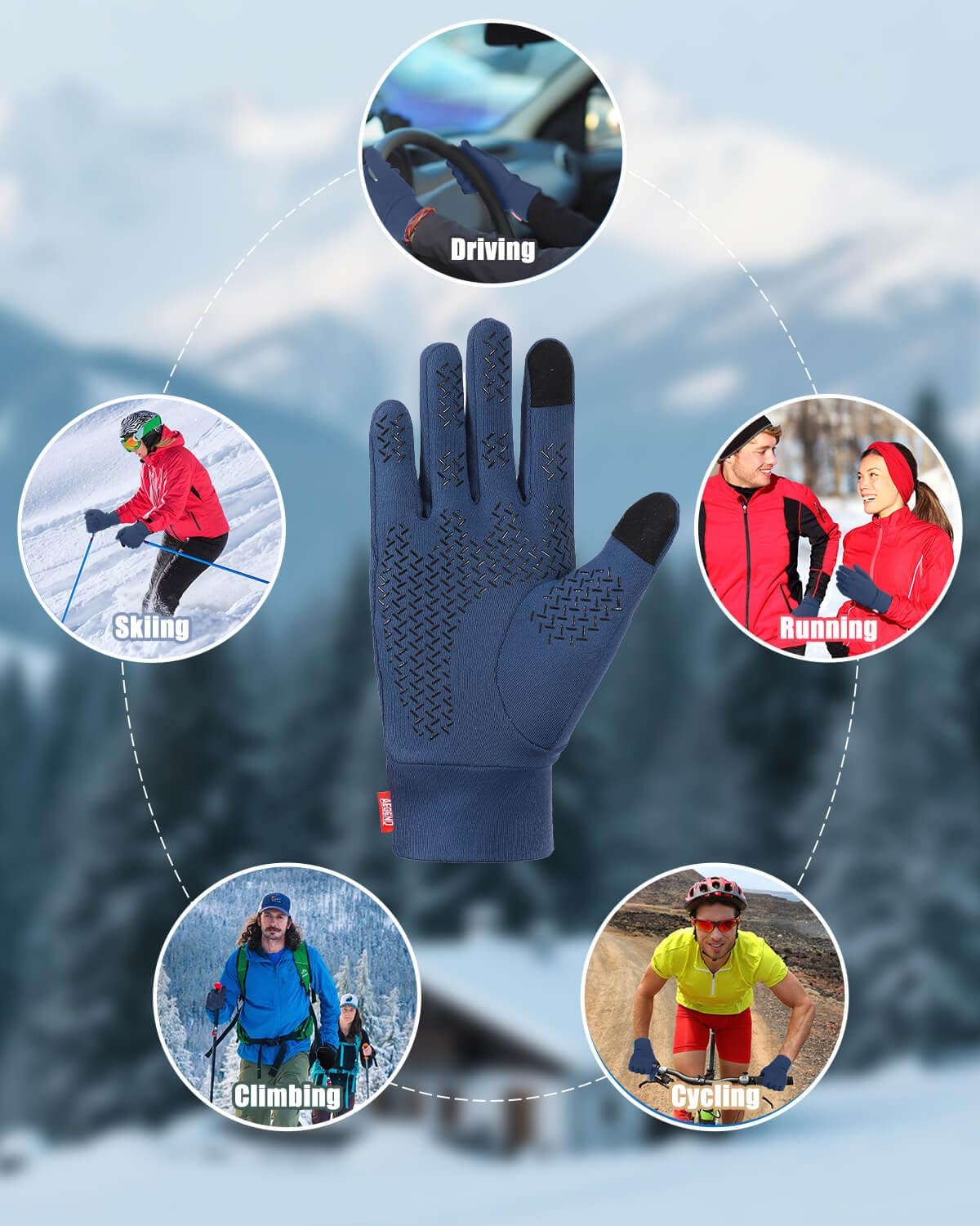 Aegend Lightweight Winter Gloves for Men Women, Warm Running Gloves Touchscreen Thermal Glove Liners for Cold Weather Driving, Cycling & Hiking, Non-Slip, Elastic Cuff, Stretchy, Durable - Image 5