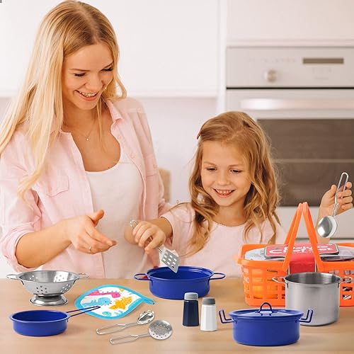 Miniatura 48 de Juego de accesorios de juguete de cocina para niños pequeños, juego de cocina para niñas y niños, incluye ollas y sartenes coloridas (verde)