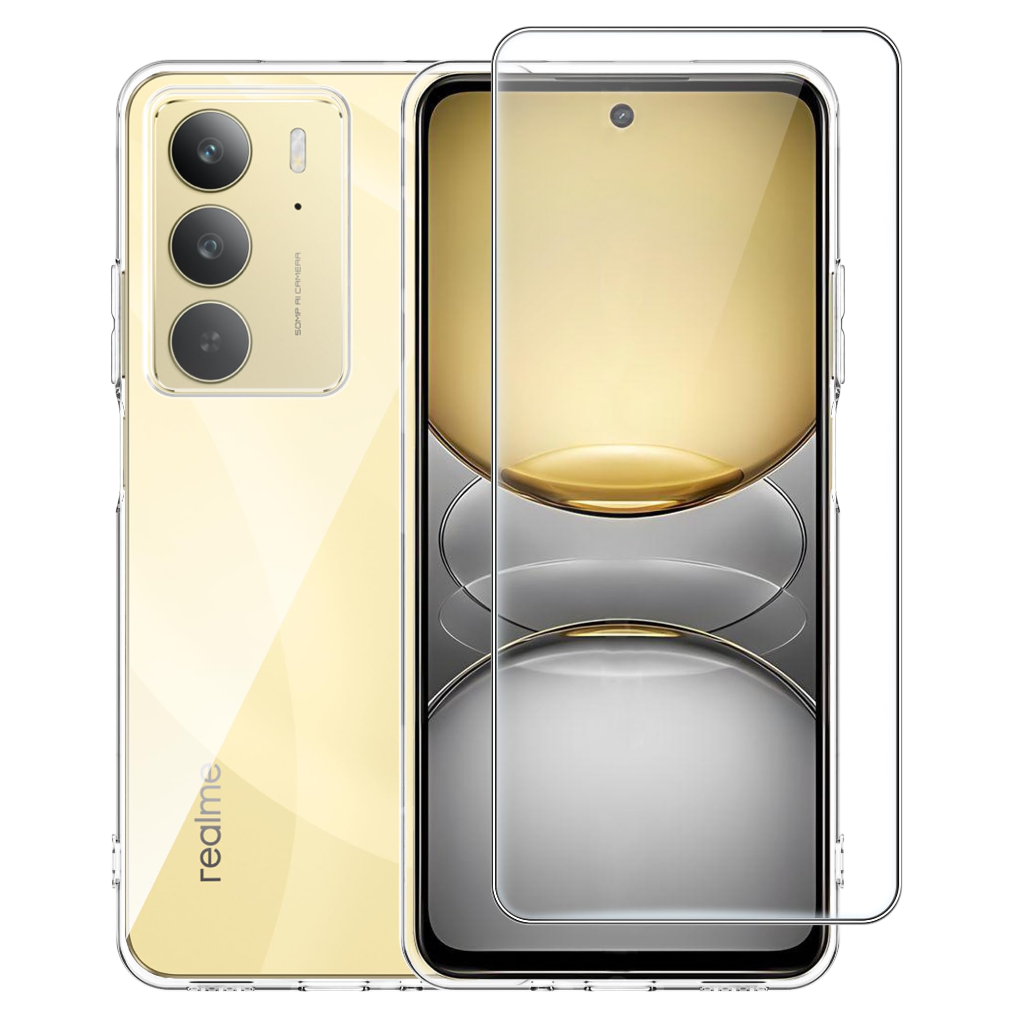 CAUHENYEE Trasparente Custodia per Realme 14X 5G/Realme C75 4G Cover, con 1 Pezzi Schermo in Vetro Temperato, Cover Sottile e Morbida in TPU Trasparente, AntiGraffio, Antiurto