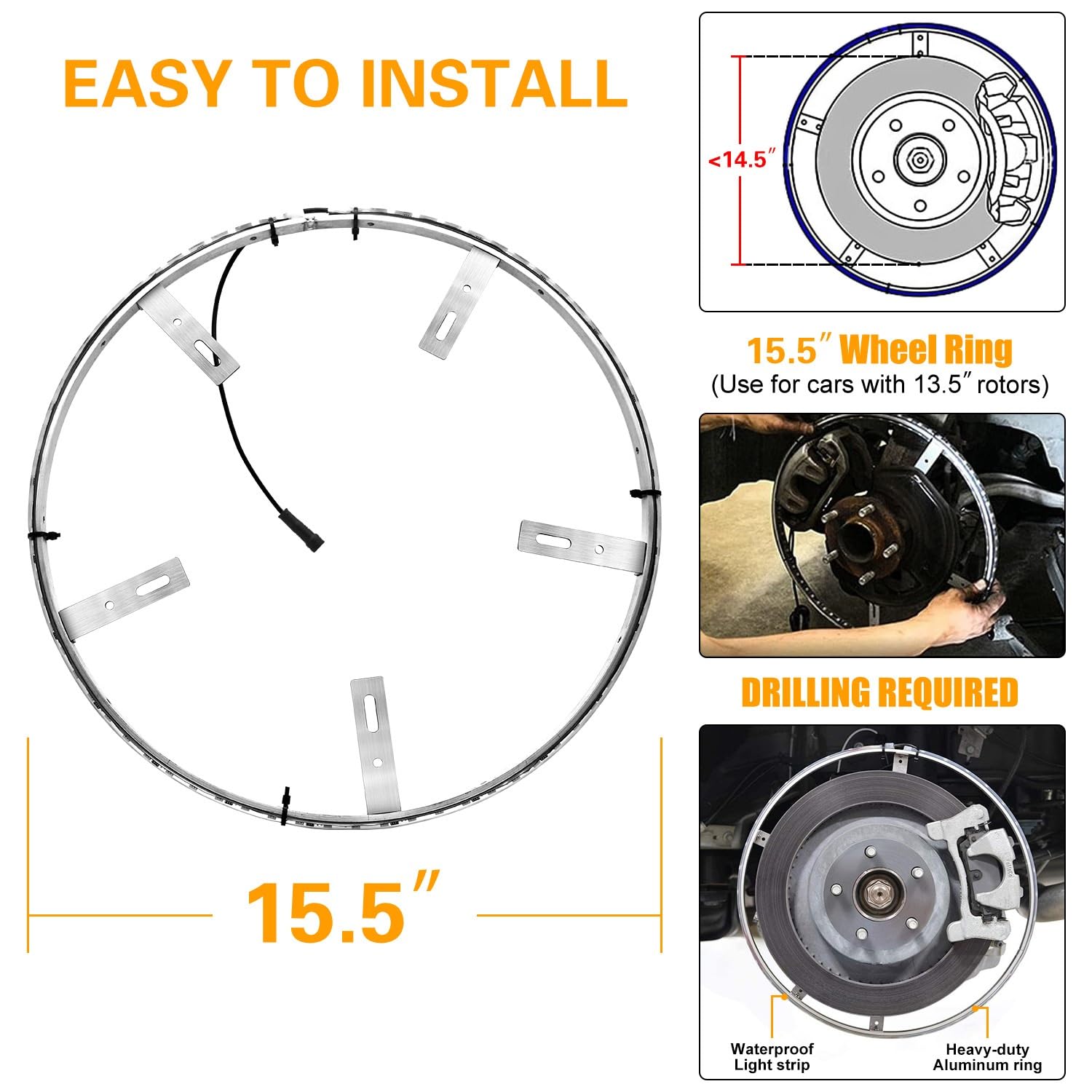 LED-Radringlicht, Blinker-/Rückfahrsignal und Bremsfunktion, wasserdichte APP-/Fernbedienung, Felgenlichter, Reifenlichter, 15,5-Zoll-LEDs-Radringlicht-Set for LKW, PKW, SUV, Wagen, 4 Stück