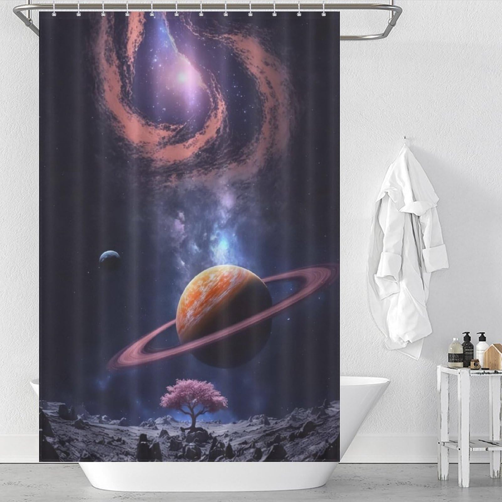 Rideau de douche imperméable et lavable en polyester anti-moisissure avec crochets