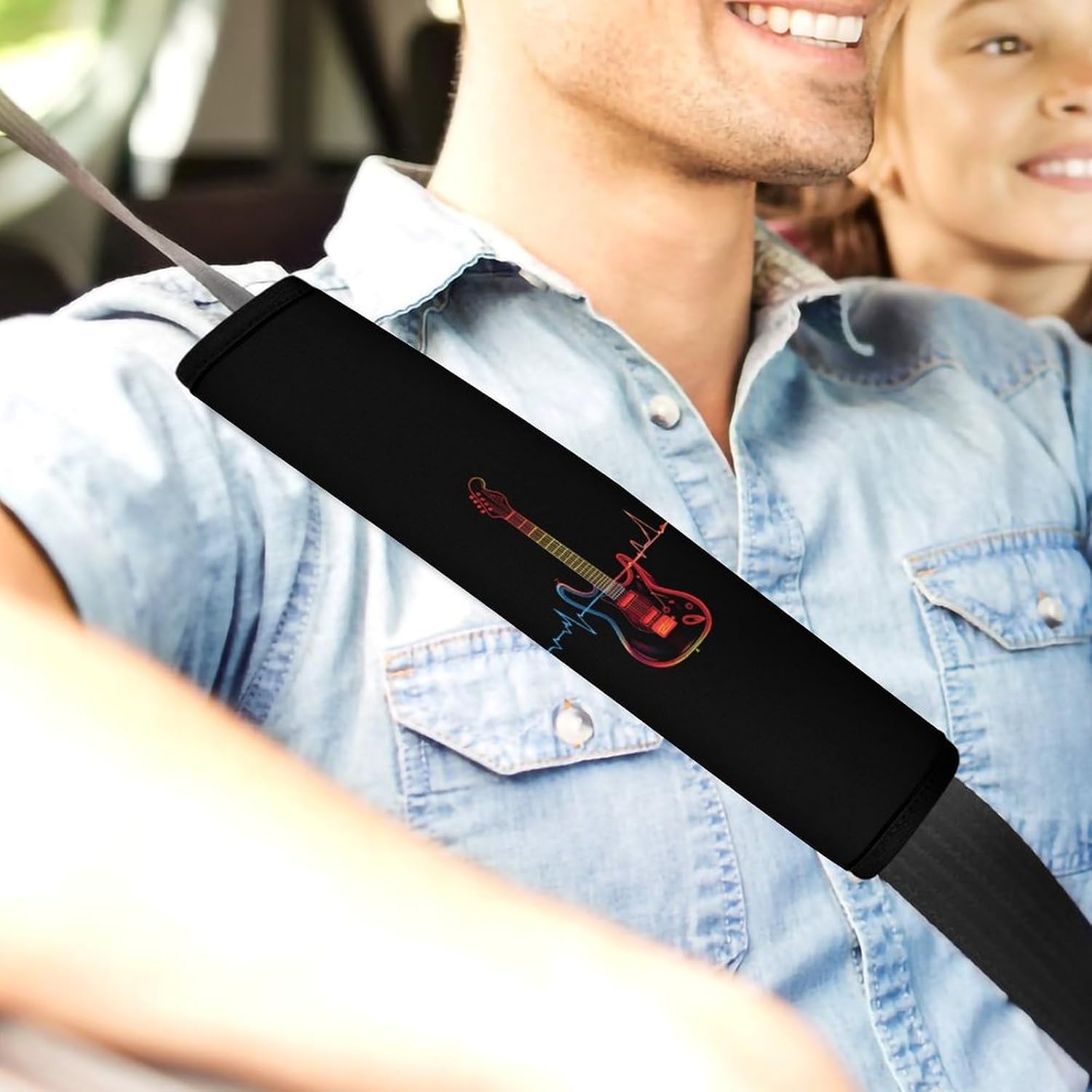 Heartbeat Electric Guitar ECG Car Seat Strap Covers Soft Seat Strap Shoulder Pads Seatbelt Covers for All Car Seats 2PCS
