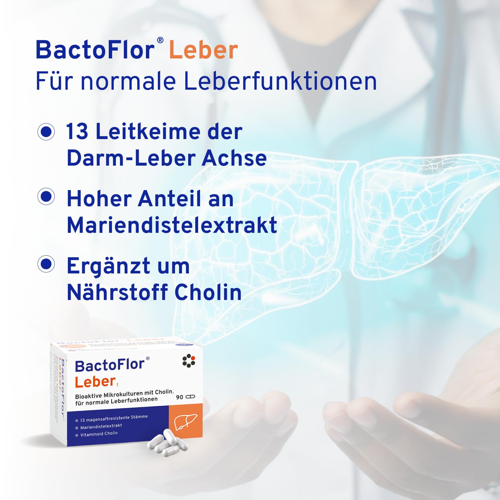 BactoFlor® Leber - Probiotika für die Darmsanierung und Leberkur (90 Kapseln) - 13 Bakterienkulturen für die Darm Leber Achse - mit Mariendistel & Cholin & Lactobacillus - laktosefrei und glutenfrei