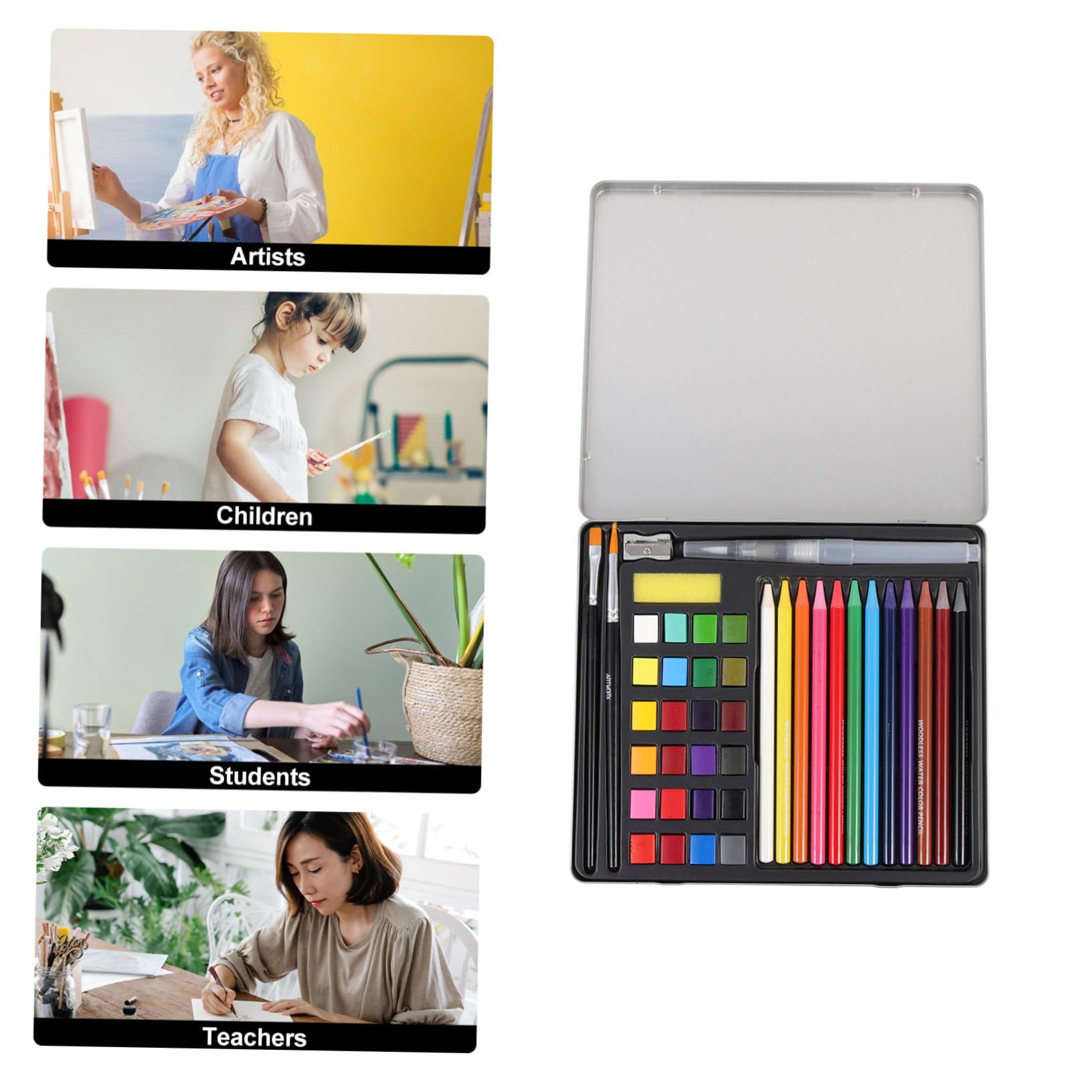 Housoutil Aquarell Malset 24 Farben für Kinder, Tragbar, 42 Stück | Schulanfang Deko, Selbstgemacht Malen und Malzubehör, Leichtes Farbbedarf für Zuhause