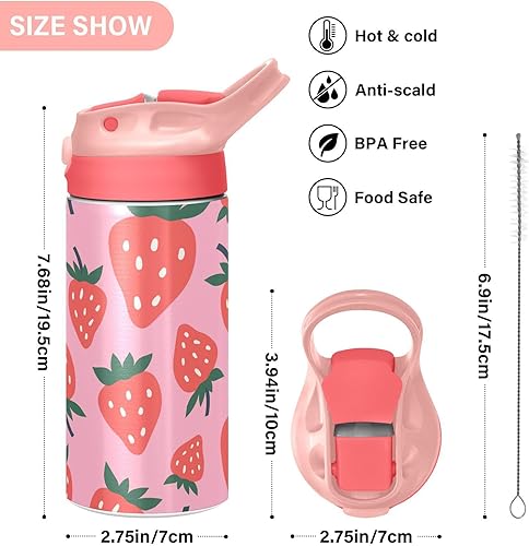 Miniatura 3 de ALAZA Strawberry Fruits - Botellas de agua para niños con tapas, con pajilla, botellas de agua de acero inoxidable aisladas de doble pared a prueba