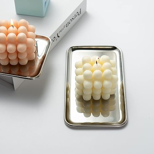 Miniatura 9 de IMEEA Bandeja de tocador pequeña rectangular de acero sin satén, bandeja para joyas, bandeja de baño, organizador de maquillaje, bandejas