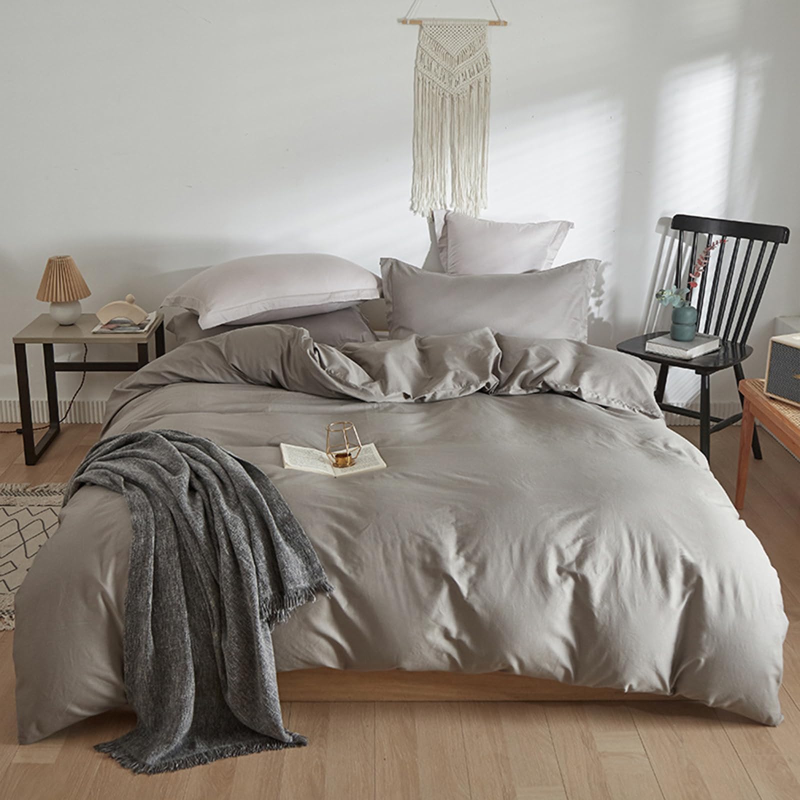 Housse de couette premium grise 180 x 200 cm avec zip lit 2 personnes