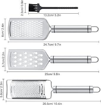 Cheese Graters Lemon Zester, 3 Hand Kitchen Grater Set with Brush, Stainless Steel Blade, Easy to Grate Garlic, Chocolate, Nutmeg Or Veg Fruits