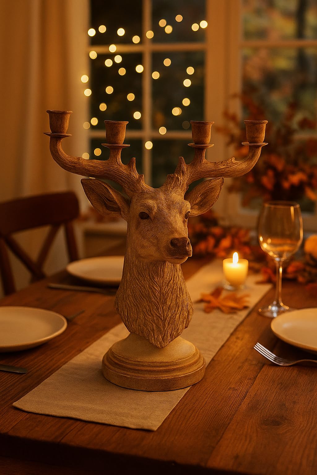 khevga Kerzenständer Hirsch Geweih für 4 Kerzen Silber aus Polyresin