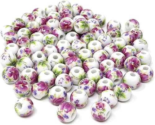Honbay 100 cuentas de cerámica de 0.394 pulgadas (0.394 in), cuentas redondas de flores de porcelana, cuentas espaciadoras sueltas con 1 bolsa