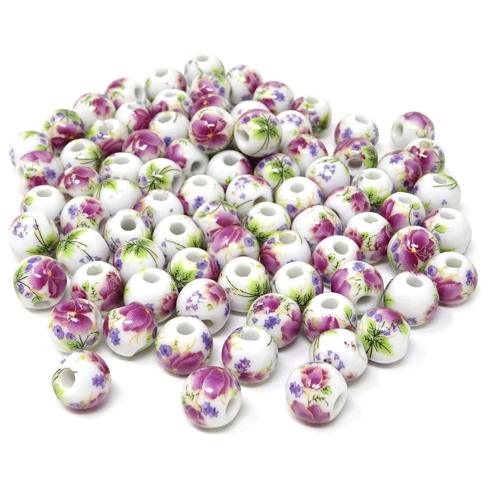 Cuentas de porcelana de flor morada y 10mm que añaden elegancia artesanal a tu joyería