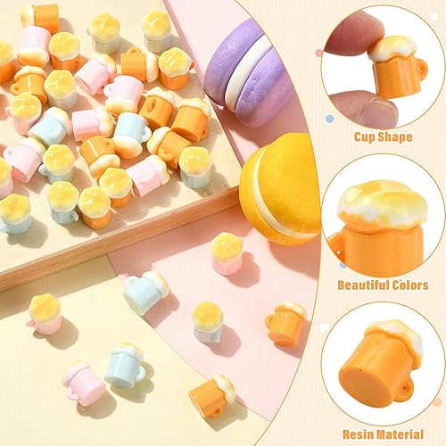 Ornazy 60Pcs Opaque Resin Beer Mug Cup Cabochons Imitation Food Drink Hanging Ornament for DIY Jewellery Embellishment Craft Home Decor - 3