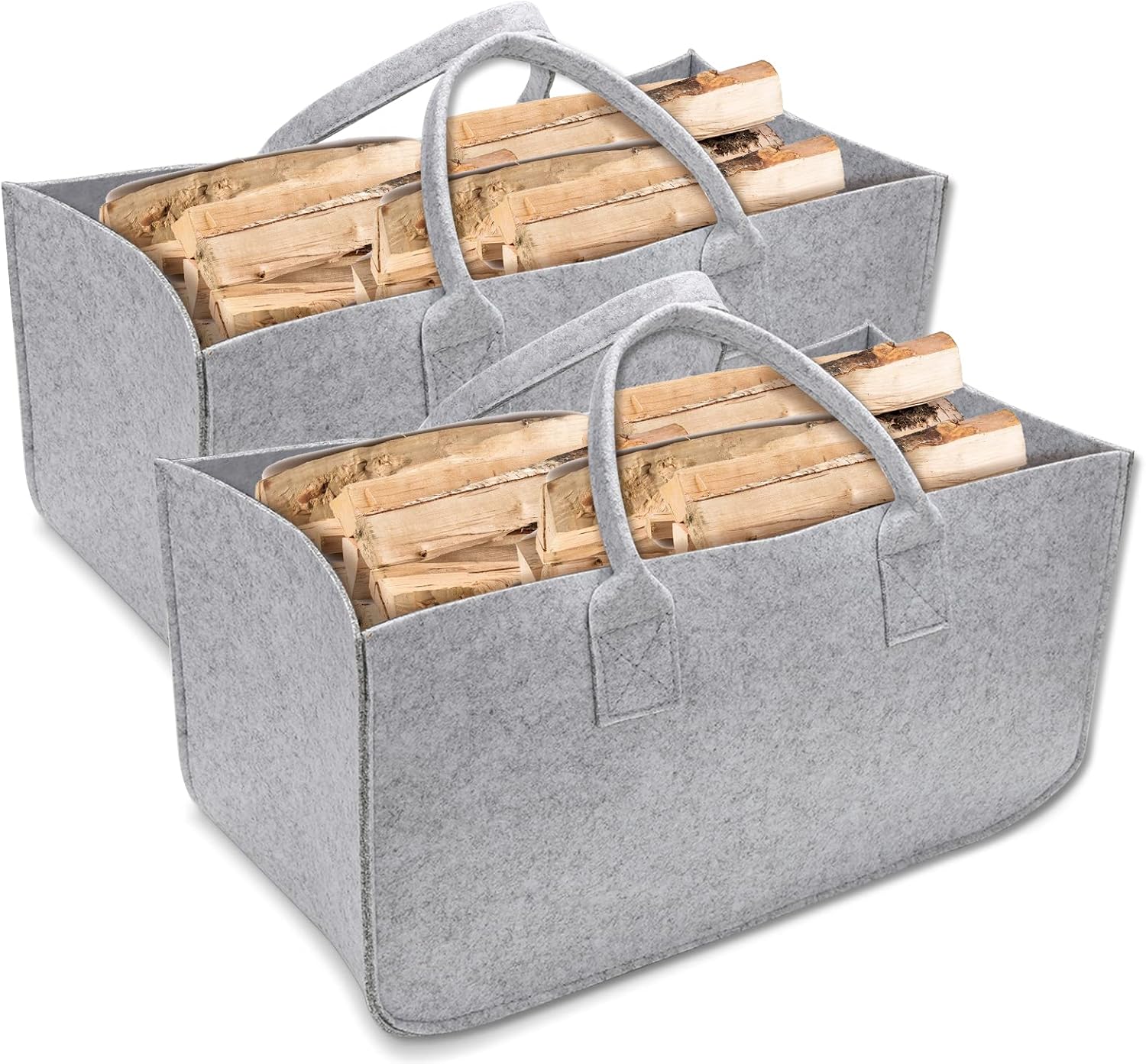 Tubiaz 2 Stück Filztaschen Filzkorb, Einkaufstasche Holzkorb, Shopper