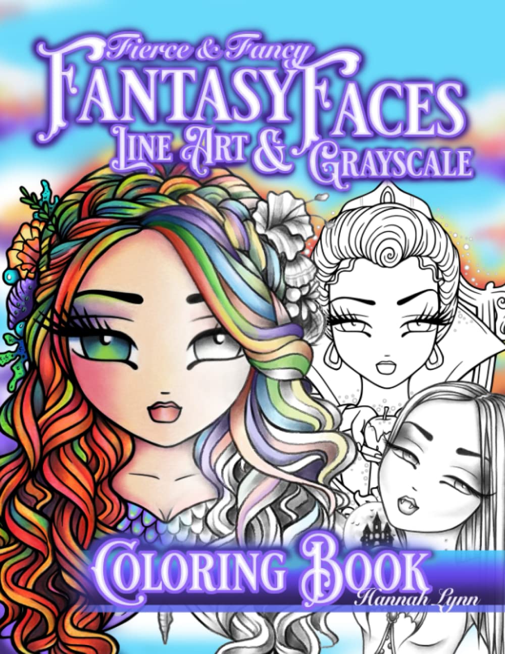 Fierce & Fancy Fantasy Faces Line Art & Grayscale Coloring Book