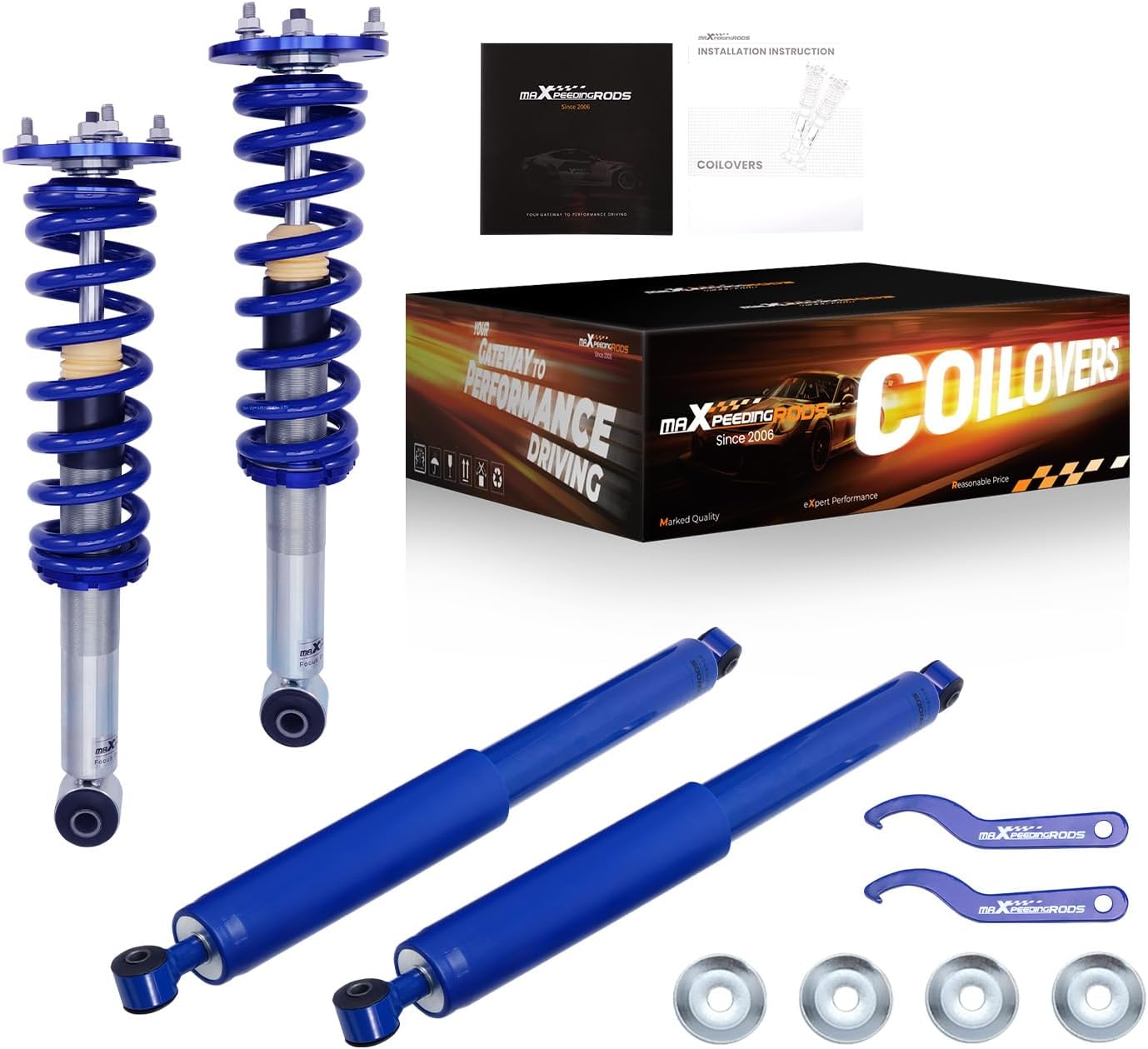 maXpeedingrods Coilover for Ford F-150 2004-2008 RWD, for Mark LT 2006-2008 RWD, Height Adjustable Coilovers Suspension Kit, Preset Damping Shock Absorber Lowering Kit, Blue