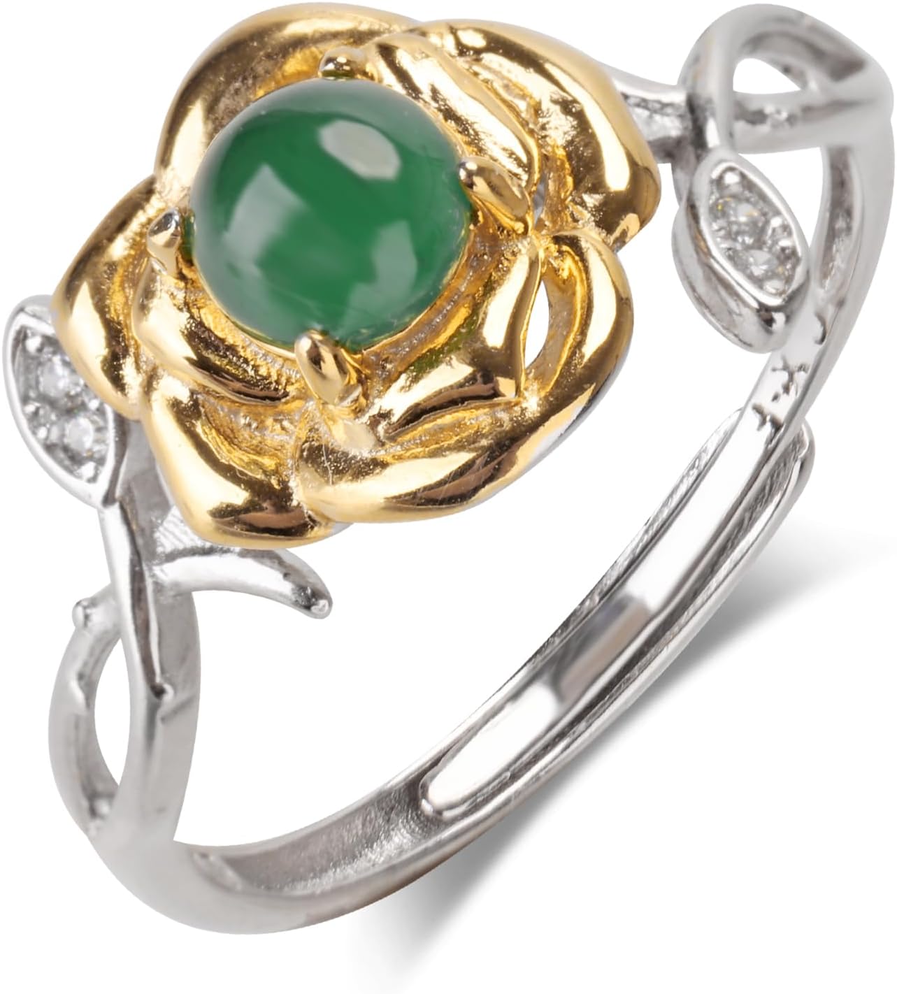 MRW Rings For Women Handmade Natura Green 925 Sterling Silver Gold Plated Zircon Ring Jewelry For Women