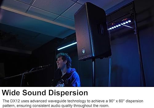Miniatura 5 de Rockville DX12 2000W Altavoz PA alimentado de 12 pulgadas, mezclador de 2 canales, entradas XLR y 1/4 pulgadas, montaje en poste de doble ángulo