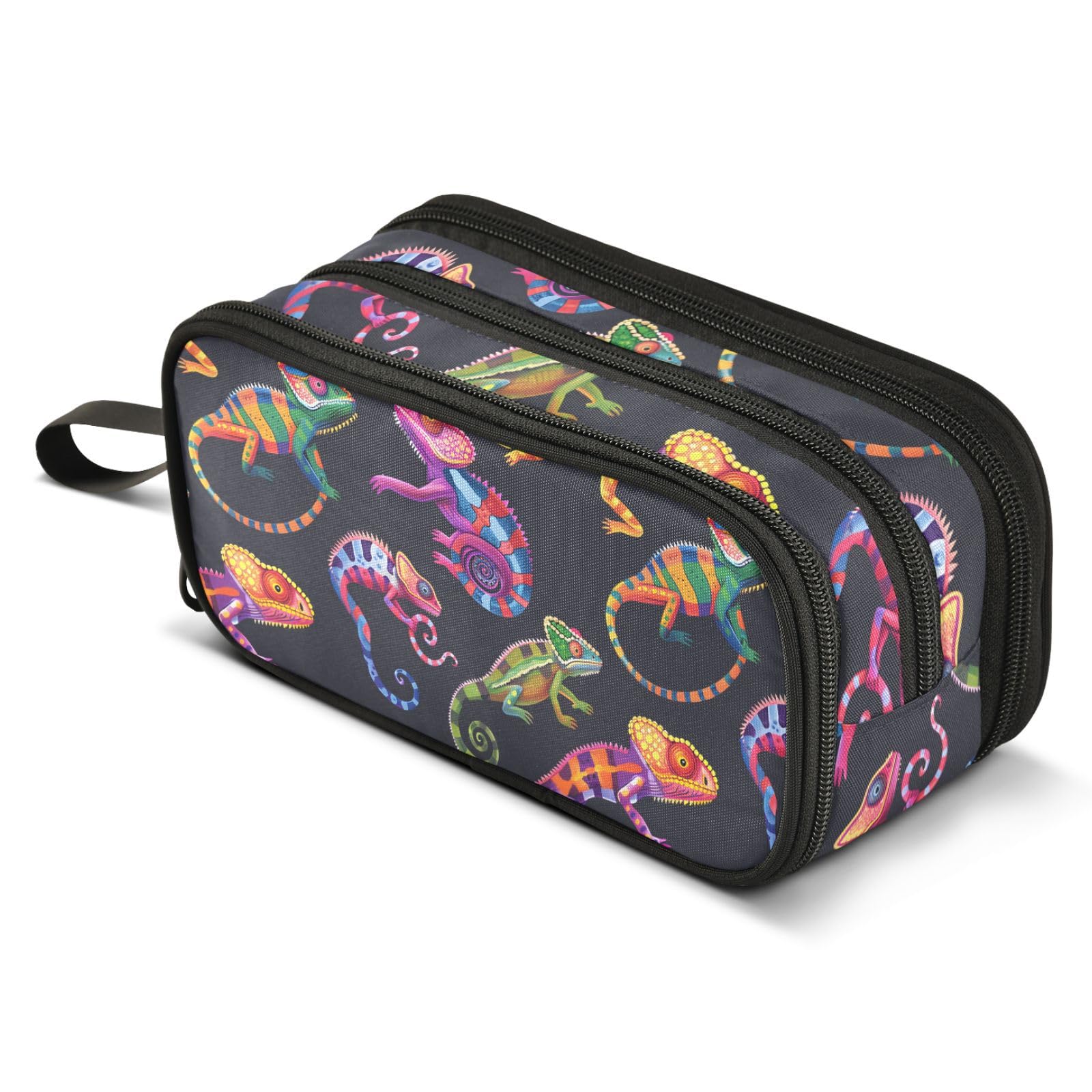 ALAZA Colorful Lizard Animal Pencil Case Box Boys Girls Large Capacity Pencil Pouch with 3 Compartments Zipper Stationery Pen Bag Organizer for School Office