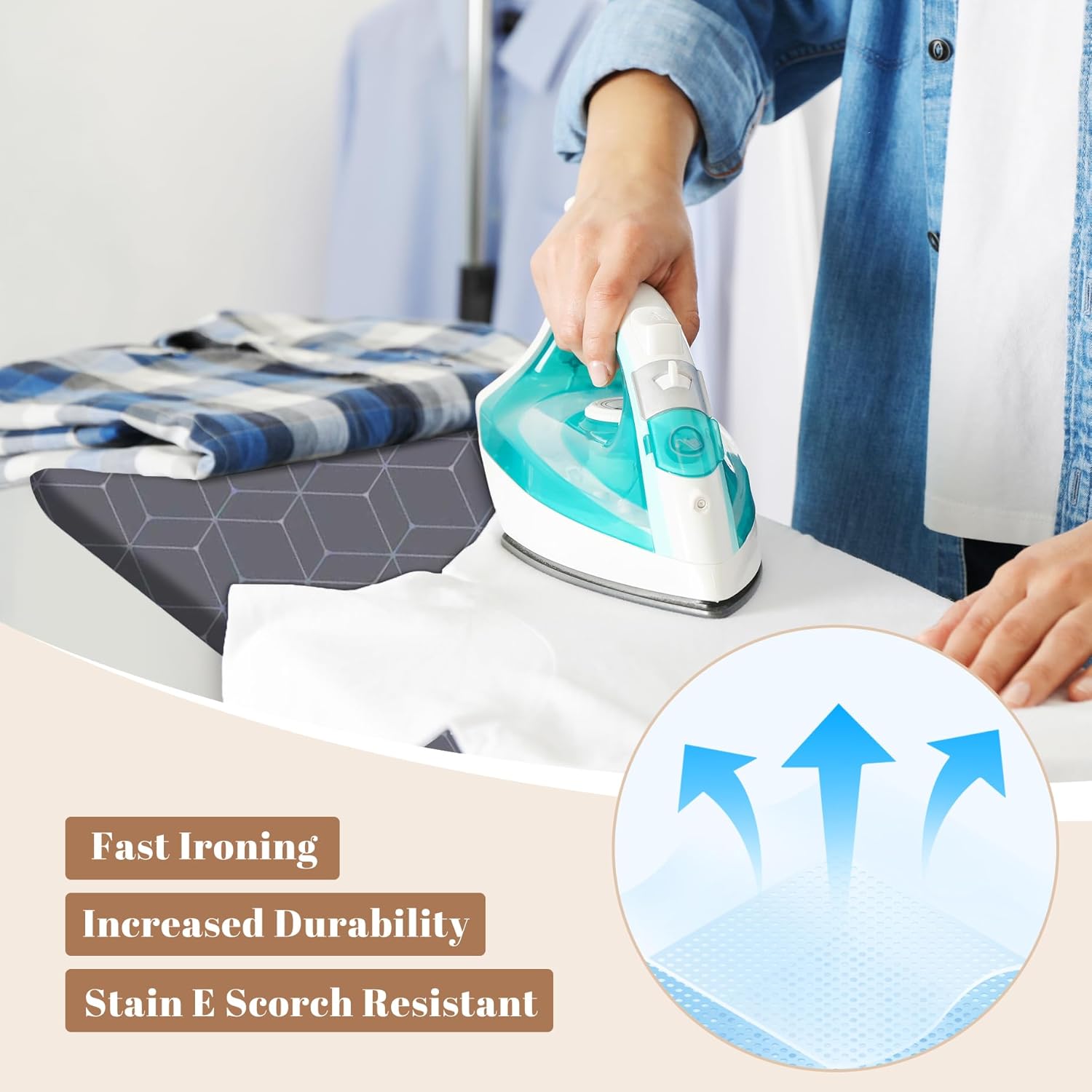 Ironing Board, Compact and Space Saver Ironing Board, Extra Wide Ironing Area with Extra Thick Heavy Duty Padded Cover, Stable Structure, Easy to Fold,Anti-Skid Feet