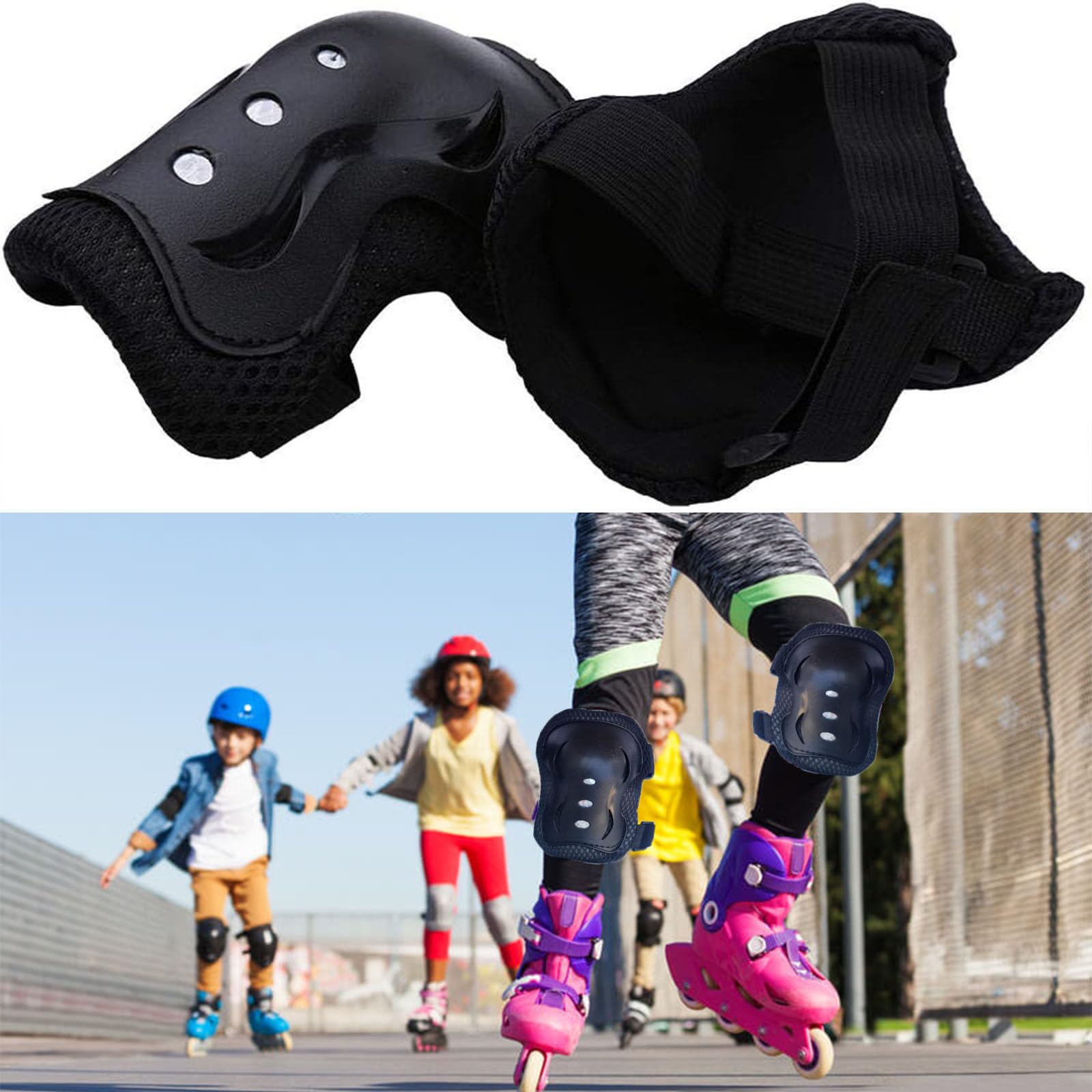 Protezione Kit per bambino, Protezioni Set Skate e Bicicletta Adatto dai 3 ai 12 Anni, per Skate, Bicicletta, Sci e Pattinaggio (Nero)