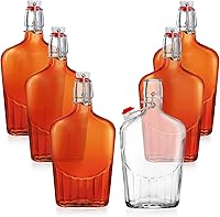 TOPZEA 6-Pack 17oz Swing Top Glass Hip Flasks - Airtight Leak-Proof Whiskey Bottles for Beer, Vanilla Extract, Oil, Vinegar & Brewing