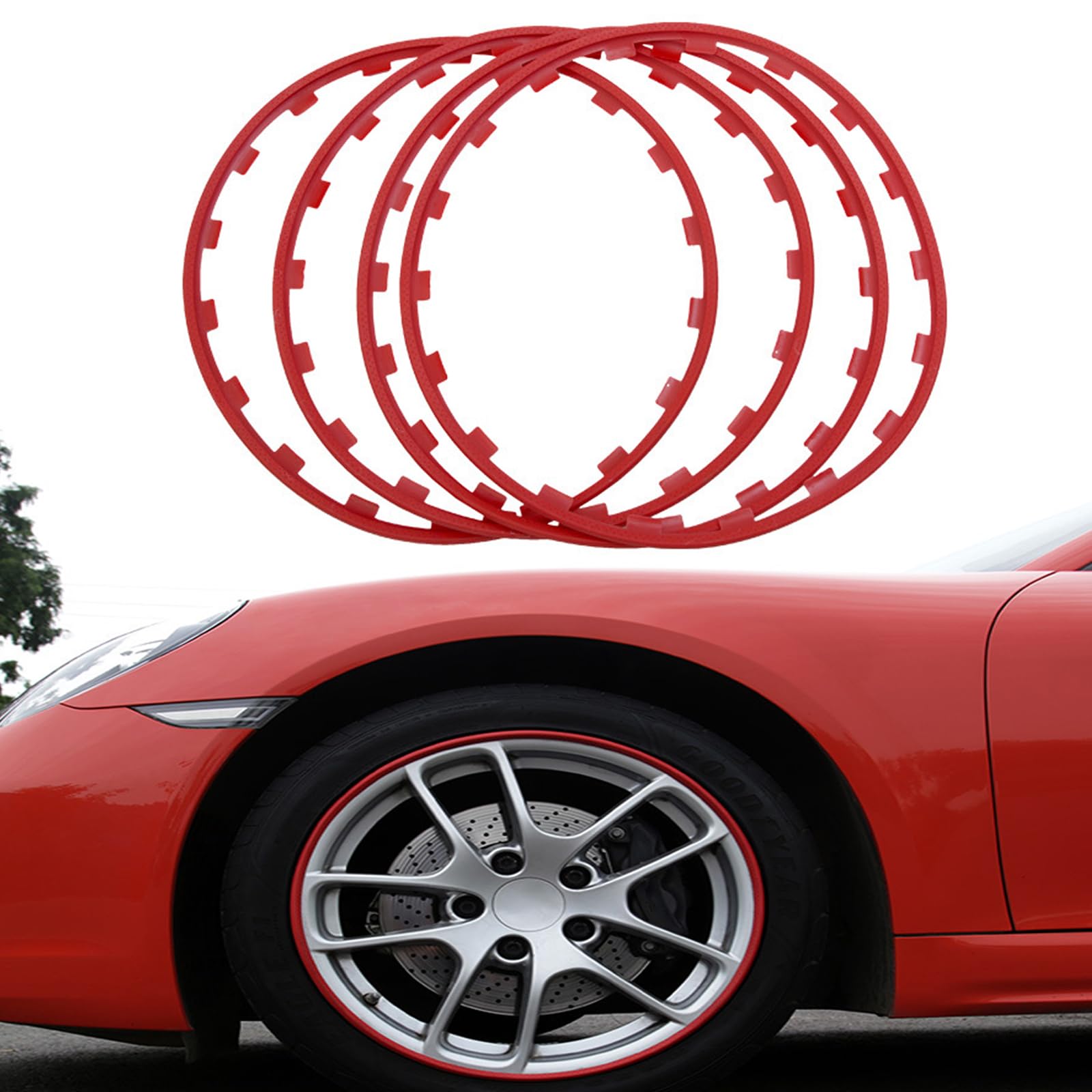 Anneau de Protection pour Jantes de Voiture,Ensemble de 4 Protecteurs de Jante de Bord de Roue,Fabriqué en Nylon de Haute Qualité,ce ProtèGe-Jante Convient à la Plupart des Berl(Size:21in,Color:Rouge)