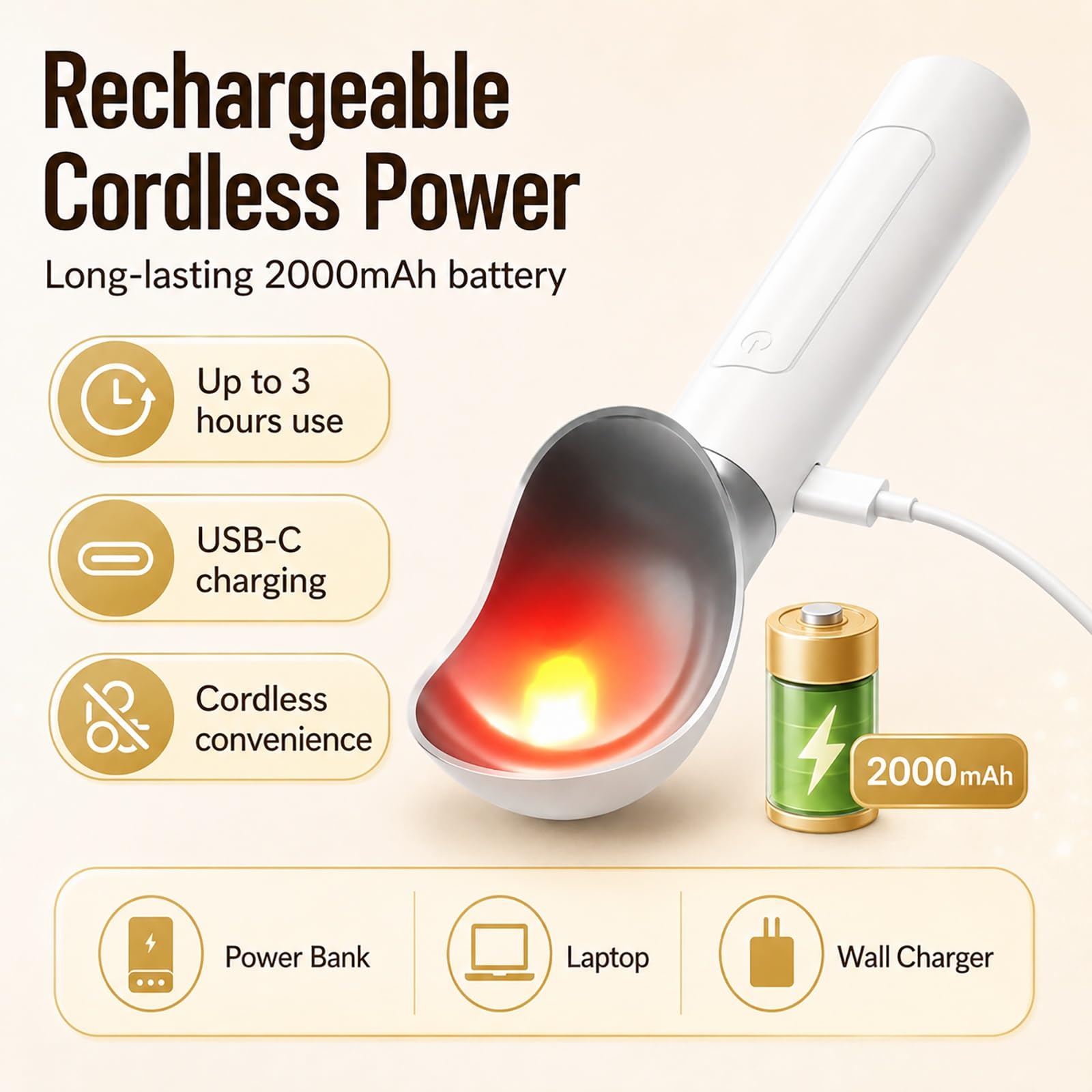 Cuillère à Glace Chauffante Rechargeable, Cuillère Électrique for Glace