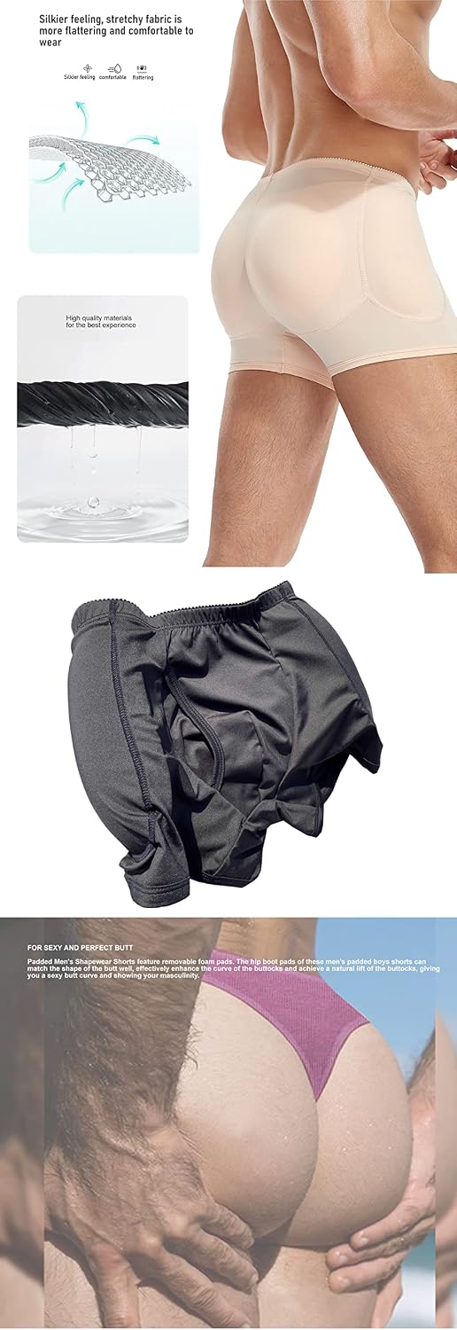 BIMEI Men 4PS Padded Underwear Briefs Boxers,Butt Lifting Panties Man Sponge Butt Hip Enhancer Shaper Underwear