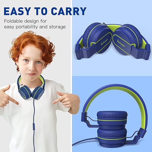 Miniatura 6 de rockpapa 950 - Auriculares con cable para niños y niñas, para la escuela y el aula con micrófono, auriculares plegables con cable con conector de