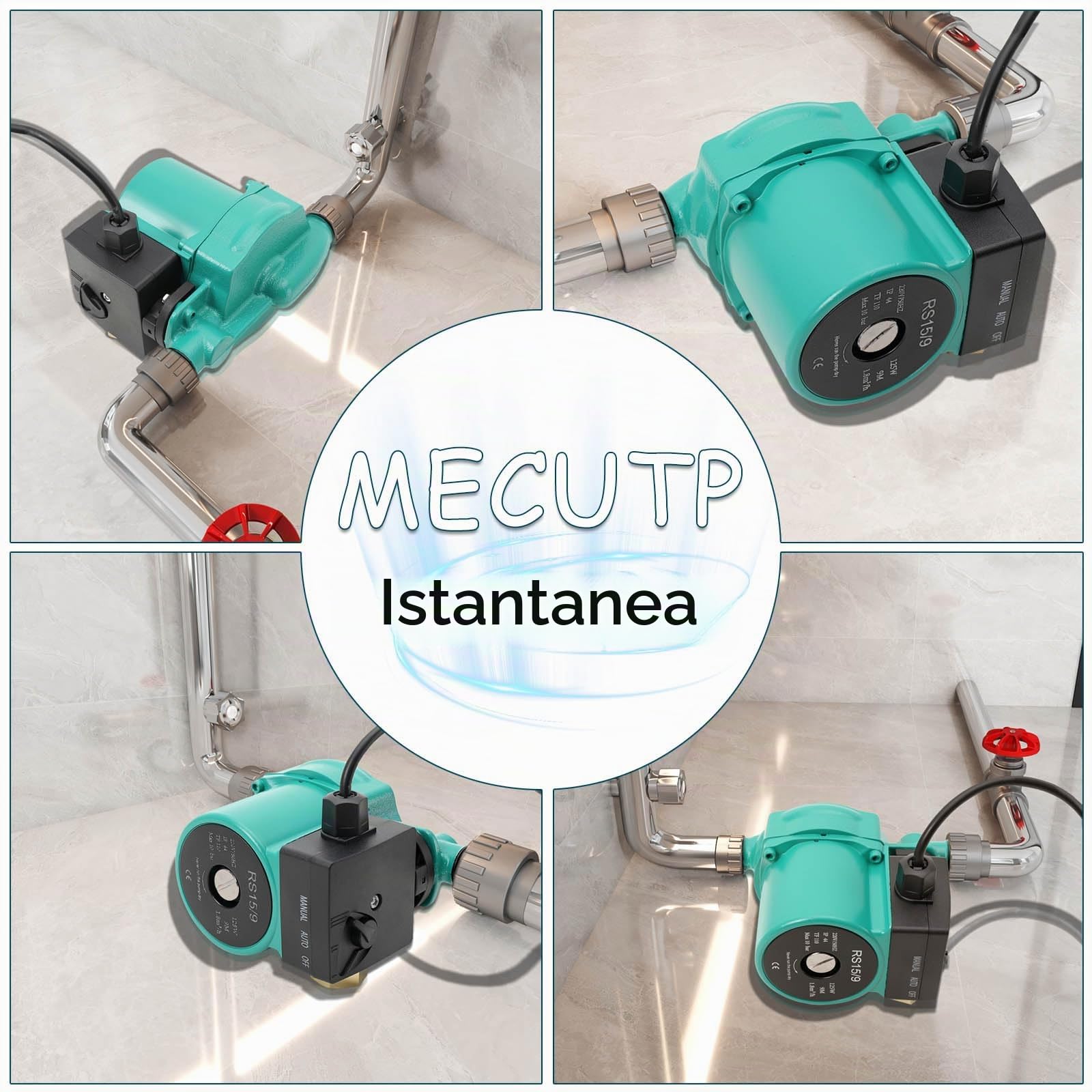 Pompa di circolazione, RS15/9, 125W, Max Portata 9m, Portata max 1.8m³/h, NPT 3/4 ingresso/uscita, Pompa di riscaldamento in alluminio verde