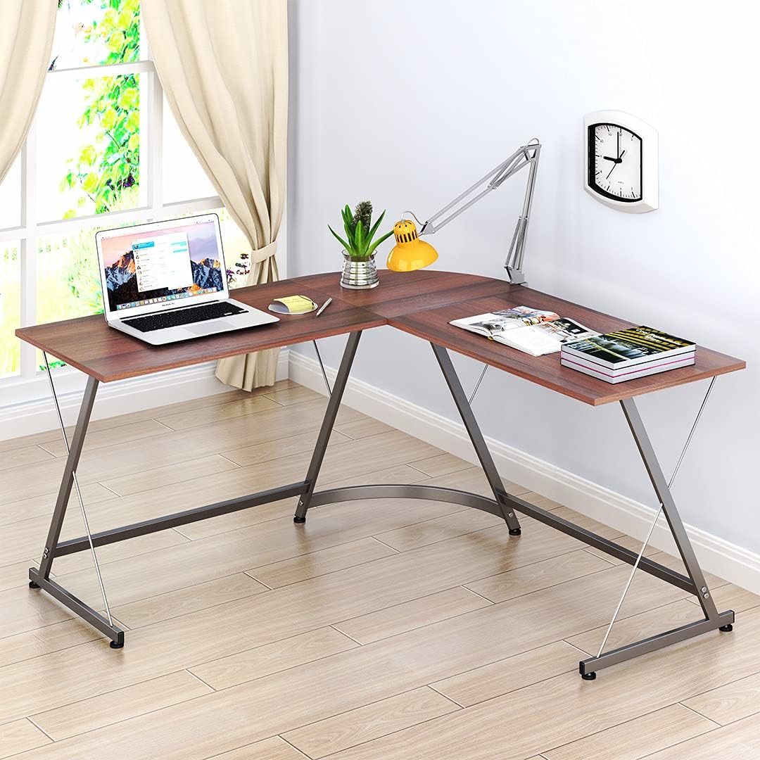 SHW L-Shaped Computer Gaming Desk, Walnut