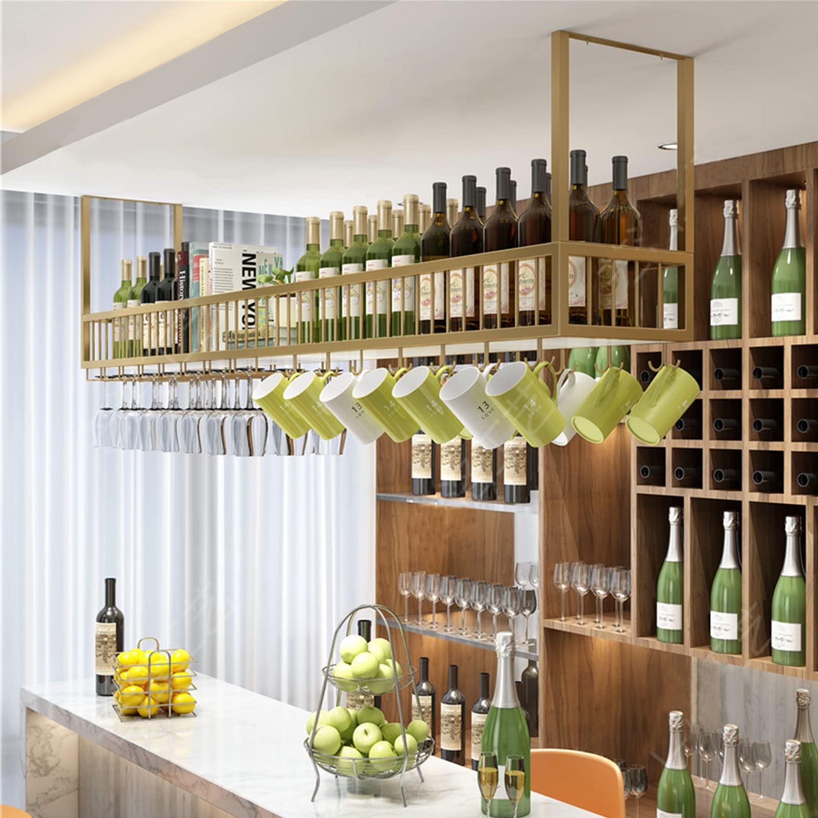 Étagère de plafond suspendue pour cuisine et verres à vin