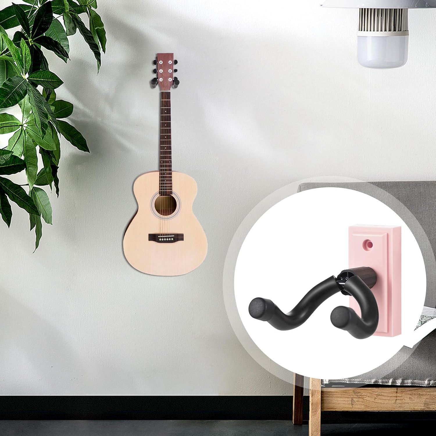 YUYTE Guitar Wall Mount, Guitar Hanger, Guitar Wall Hanger Mount, Guitar Holder Hook Stand Wall with Soft Silicone Padding, for All Size Guitar, Ukulele, Mandolin (Pink)
