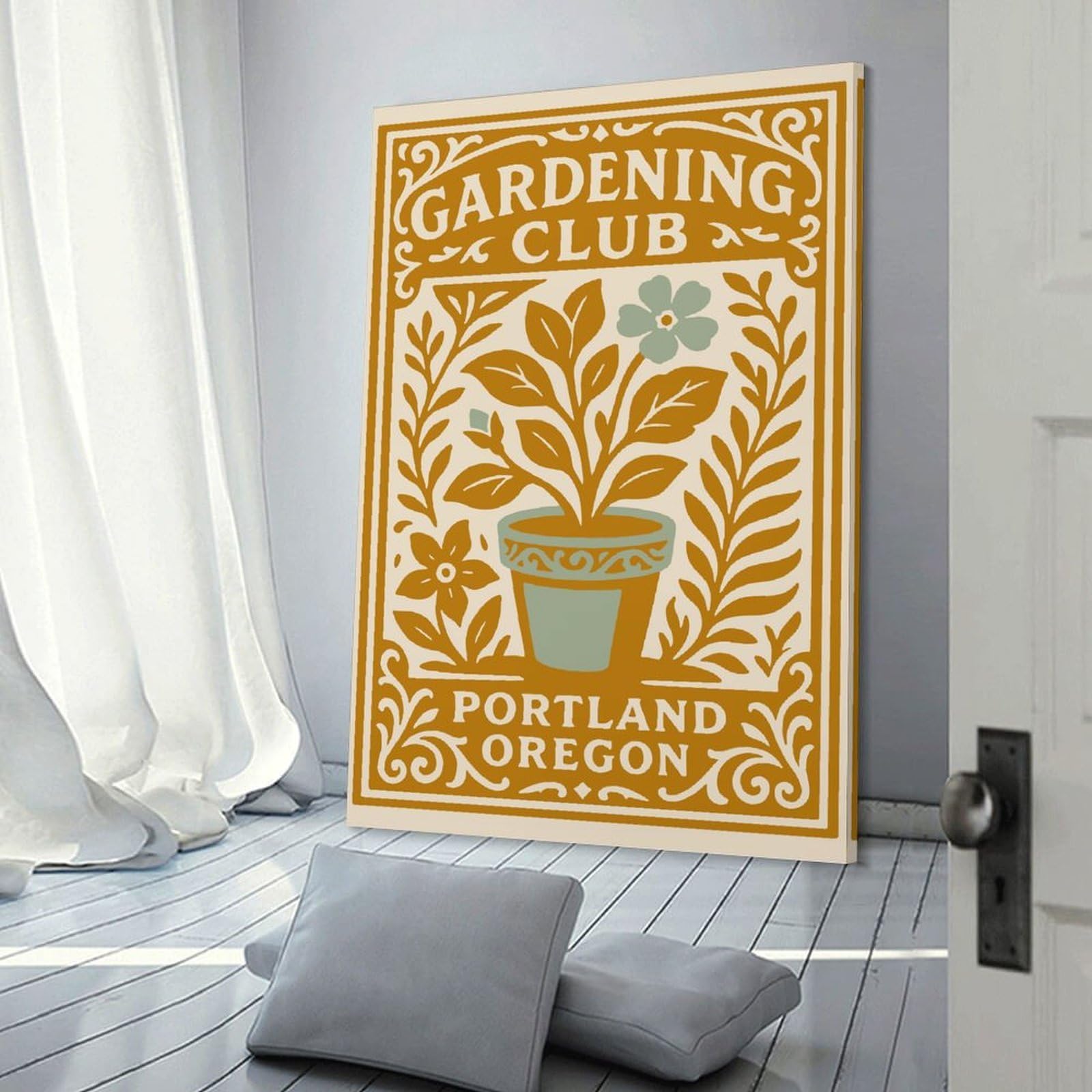 Junmoney Hanging Wall Art Gardening Club Portland Oregon, 08x12inch(20x30cm), for Lounge, Study, Hallway Or Flat Walls, An Adaptable Decor Piece for Home Use