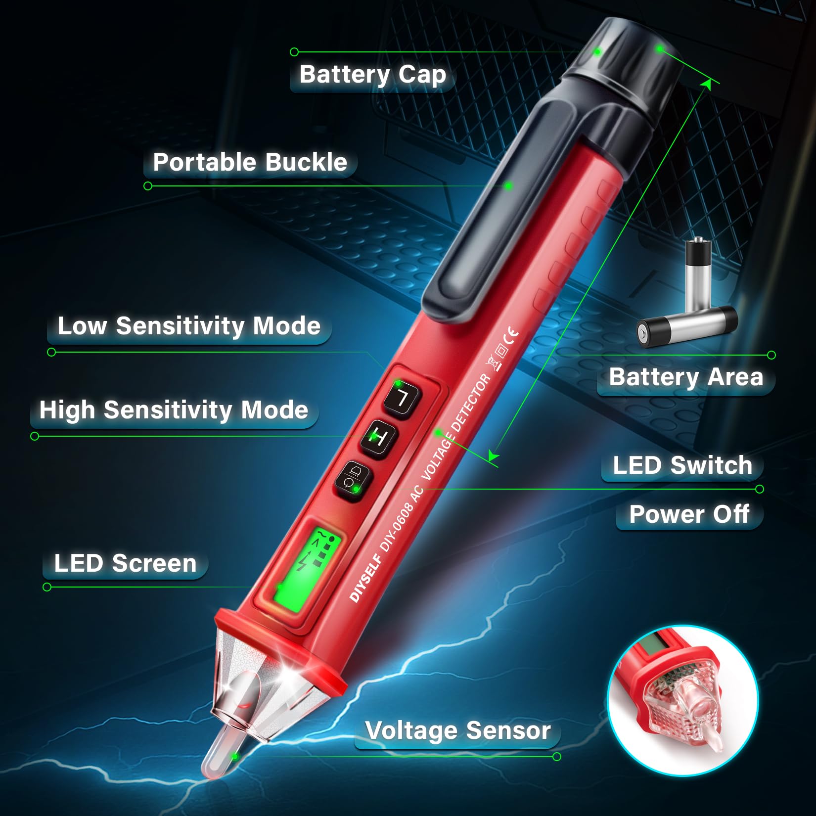 DIYSELF Non-Contact Voltage Tester Pen, 12V/48V-1000V AC — Amazon image 6