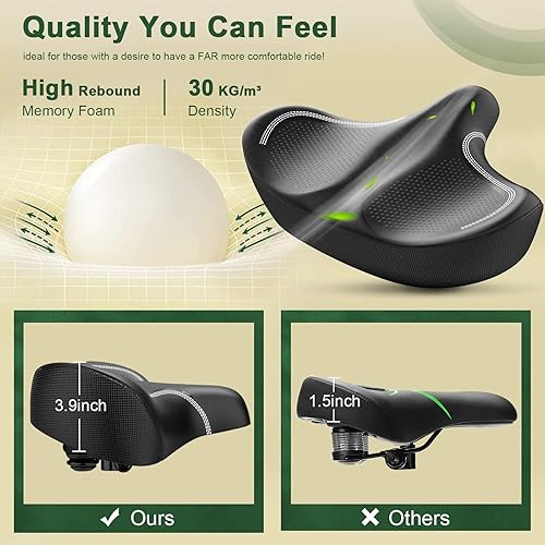 Miniatura 3 de Asiento de bicicleta de gran tamaño sin nariz, cojín de asiento de bicicleta de espuma viscoelástica extra ancha, repuesto compatible con bicicleta