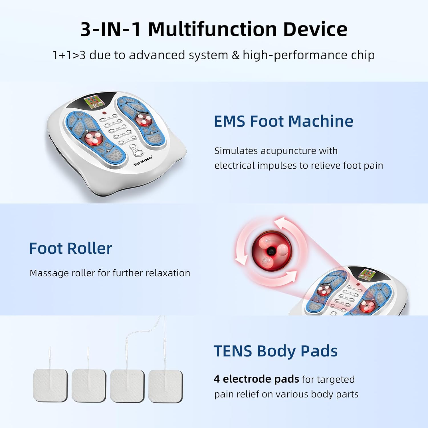 FIT KING Neuropathy Pain Relief for Feet Massager, EMS Foot Massager for Neuropathy with TENS Pads, Foot Circulation Stimulator for Plantar Fasciitis, Diabetes Feet Pain Relief - Image 7