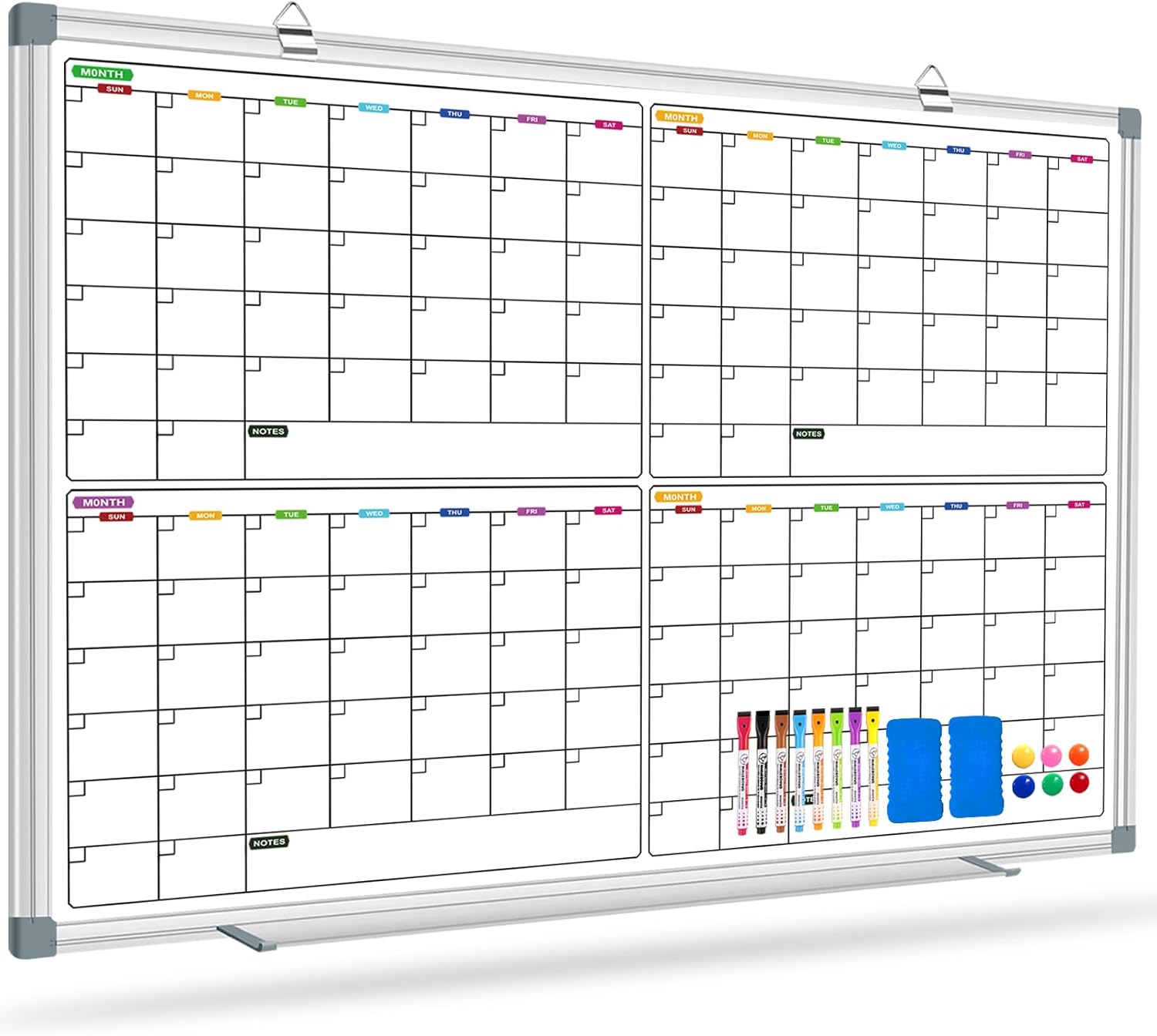 Magnetic Calendar Whiteboard for Wall, 4 Month White Board Calendar Dry Erase Board 48" x 36", Wall Mounted Board Planner for Office, School, Home, Store