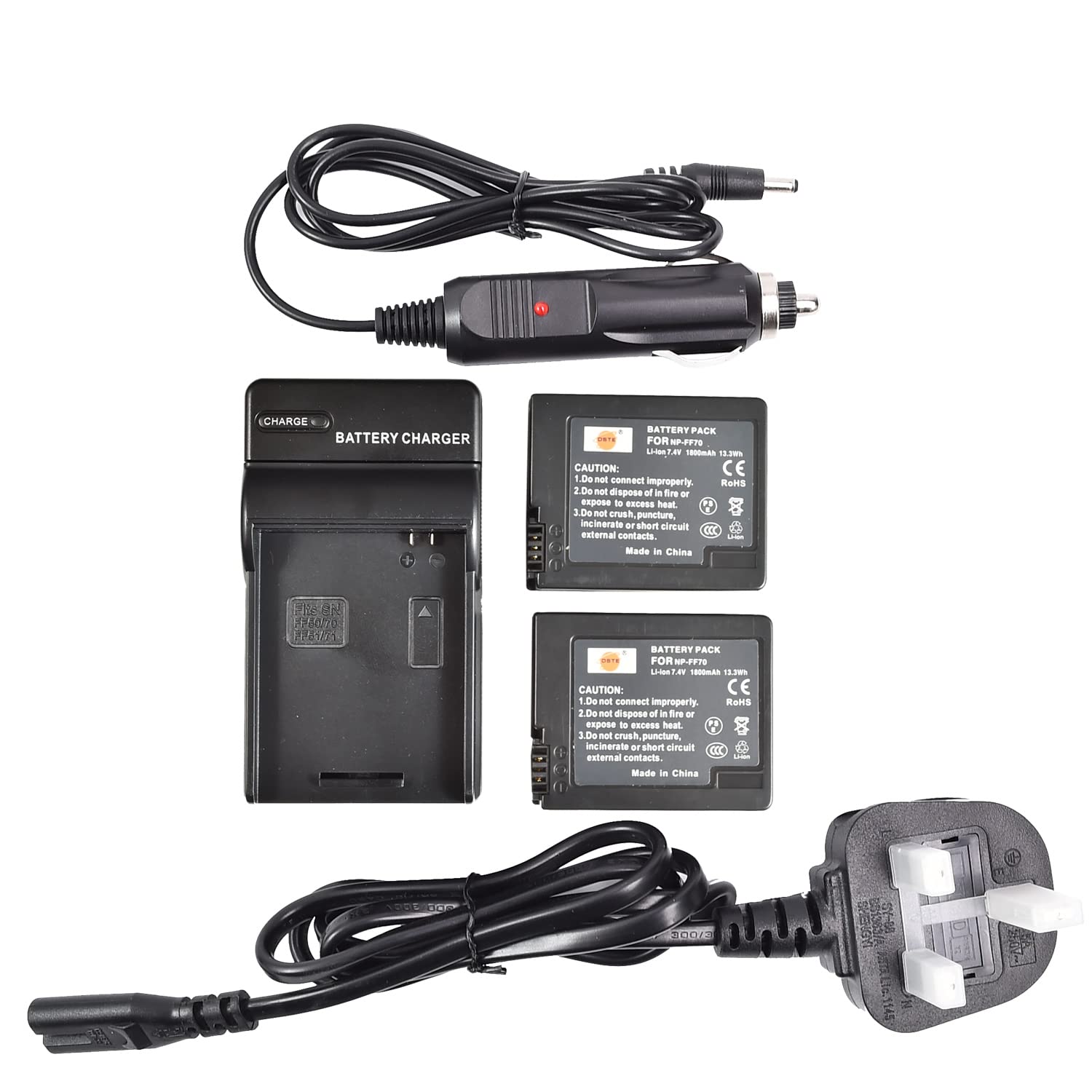 DSTE 2x NP-FF70 Replacement Li-ion Battery + Travel Charger DC07U Compatible for Sony DCR-HC1000 DCR-HC1000E DCR-IP1 DCR-IP1E DCR-IP1K DCR-IP200K DCR-IP210E DCR-IP220