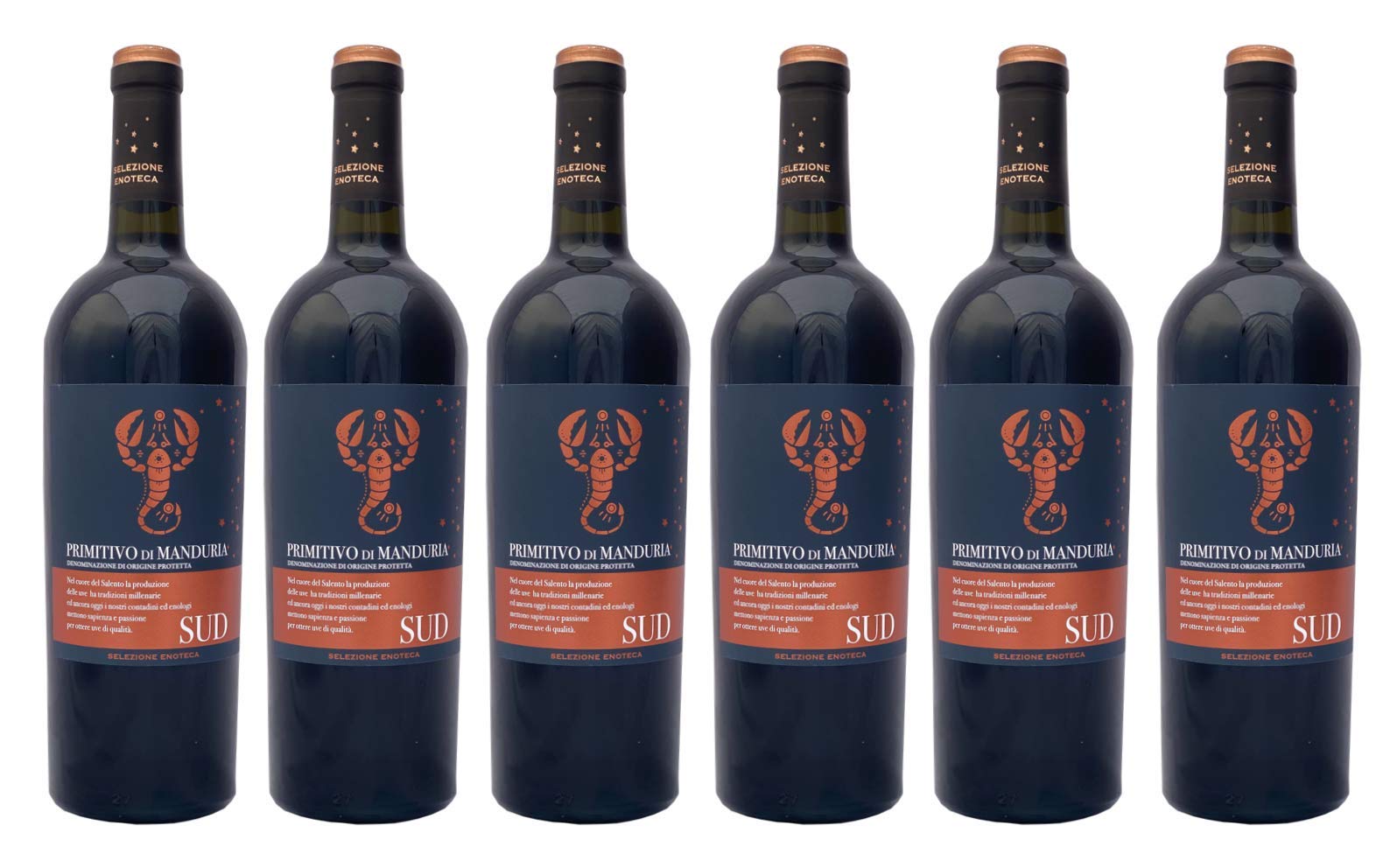 6 er Vorteilspaket SUD Primitivo di Manduria (Etikett mit Skorpion) DOP 2023 | Feudi di San Marzano | 6 X 0,75 L | Rotwein aus Italien | trocken