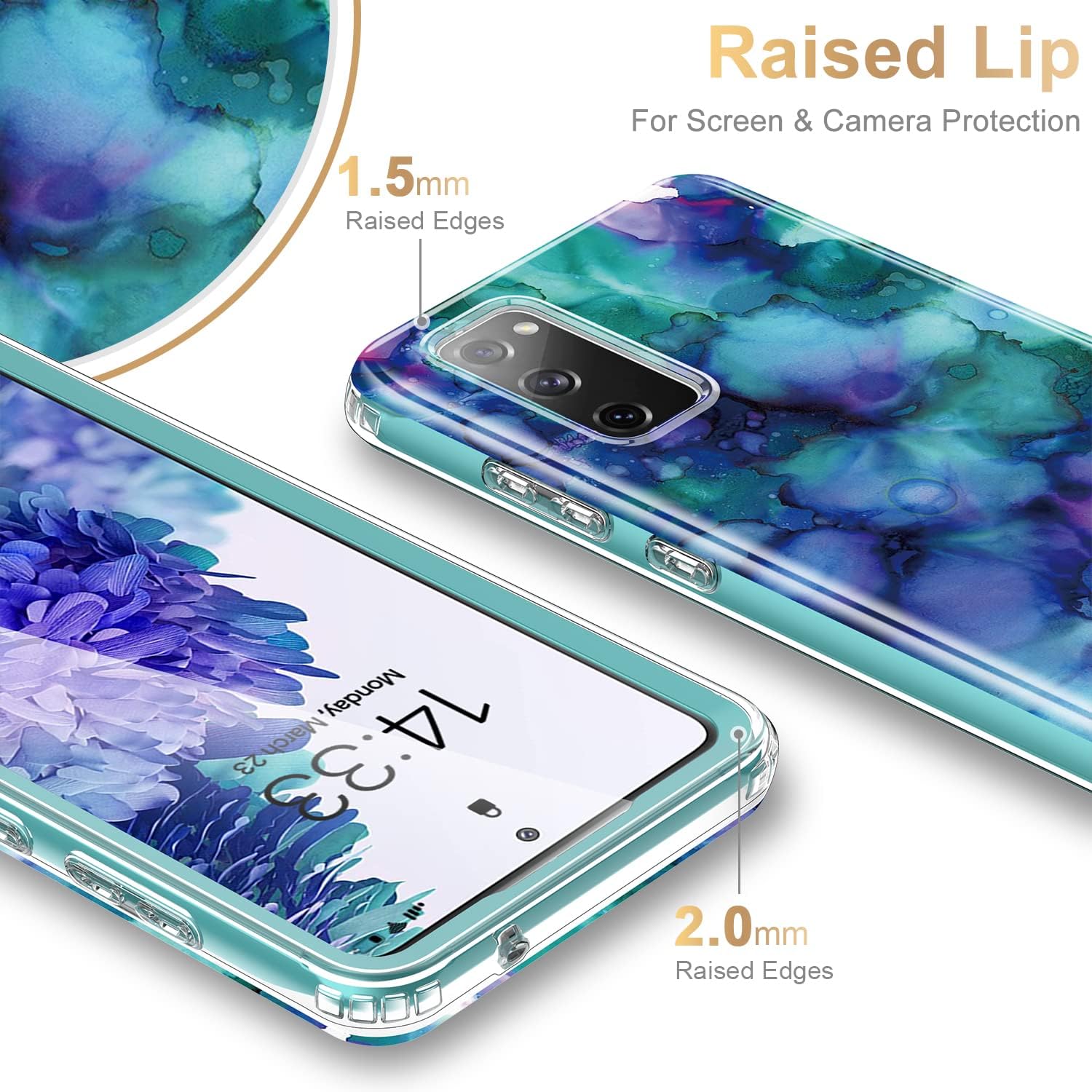 Esdot Compatible with Samsung Galaxy S20 FE Case (NOT for S20) with Built-in Screen Protector, with Fashionable Designs for Women Girls,Protective Phone Case 6.5" Opal Marble Purple - Image 5
