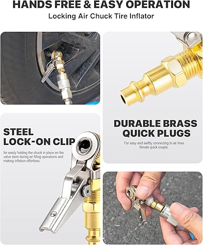 Miniatura 2 de LUMITECO Paquete de 2 portabrocas hembra NPT de bola cerrada de 14 pulgadas con clip, inflador de neumáticos de bloqueo con portabrocas de aire de