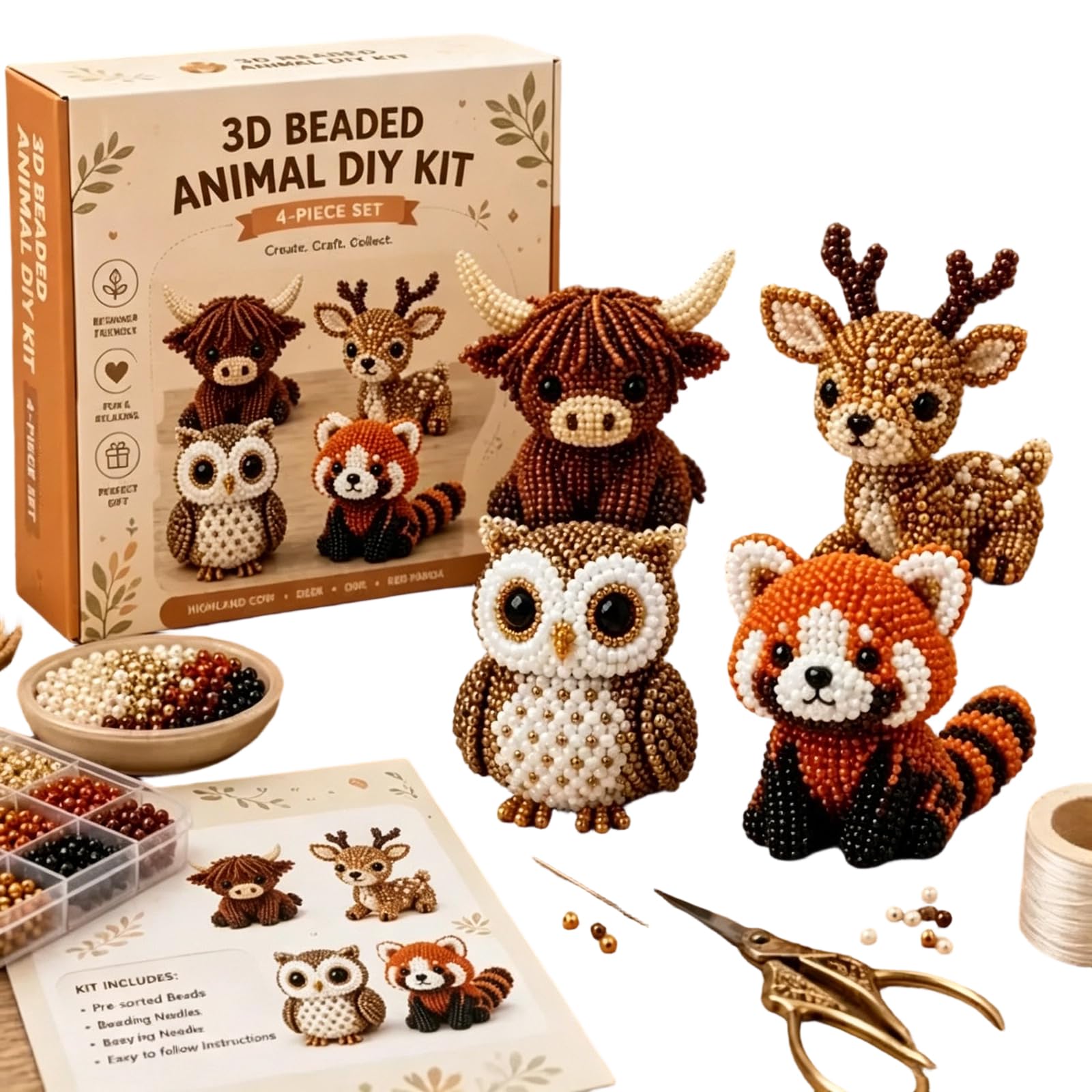 ​3D Beaded Animals, Bead Embroidery Kits, Crafts for Adults, 3D Beaded Animal DIY Kit, Creative ABS Bead Set with Instructions, Handmade Art Gift for Teens Beginners