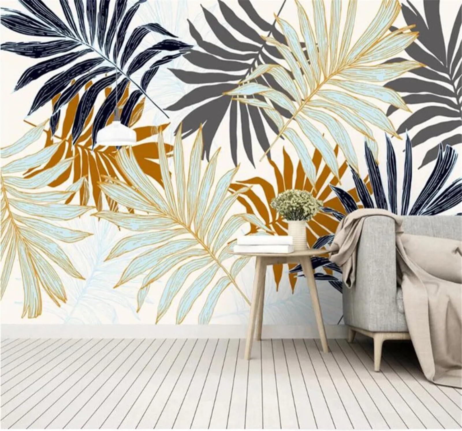 Tzxztt Minimalist Hand Drawn Colourful Plants Banana Leaves Modern 3D Wallpaper Premium Textured Silk Neutral Tones Material Ideal for Living Room Bedroom-200cm×140cm