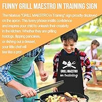 Vista 4 de Juego de delantal y sombrero de chef para niños, divertido delantal de entrenamiento con 2 bolsillos para niños y niñas