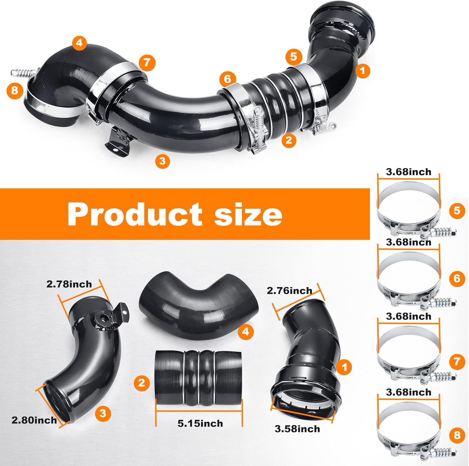 667-300 Cold Side Intercooler Pipe Upgrade Kit,Turbocharger Intercooler Hoses & Hose Clamps Compatible with Ford F-250/350/450/550 Super Duty 2011-2016 6.7L V8 Diesel,Black，Replace 667-300